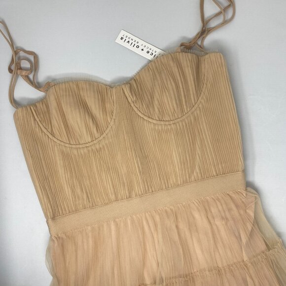 Alice + Olivia Deena Pleated Almond Maxi Dress With Hot Pant 10 NWT $660 - Picture 8 of 14